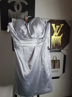 Chic Strapless Silver Satin Party Dress by